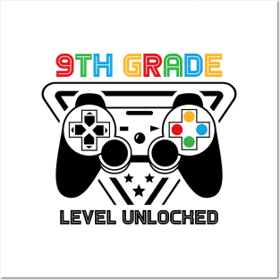 9th Grade Level Unlocked Video Gamer Back to School Boys Posters and Art